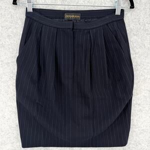 Vintage Donna Karan Black Label Navy Blue Pinstripe Pleated Pencil Skirt Size 8